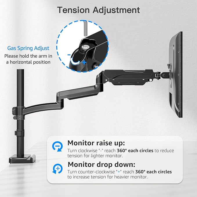 Long Arm Monitor Mount, 13 to 32 inch Computer Desk Mount, Extra Long Adjustable Stand, Hold up to 19.8lbs, Tall Arm with Tilt, Swivel, Rotation, VESA 75/100mm