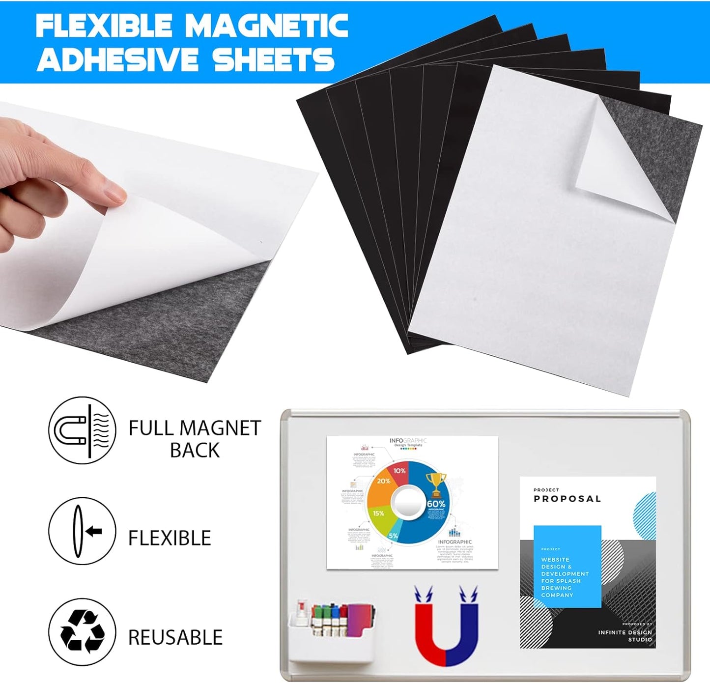 8.5X11 Inches Adhesive Magnet Sheets for Letter Size (Bulk 80 Pieces),Magnetic Sheets with Self-Stick Adhesive for Classroom/School