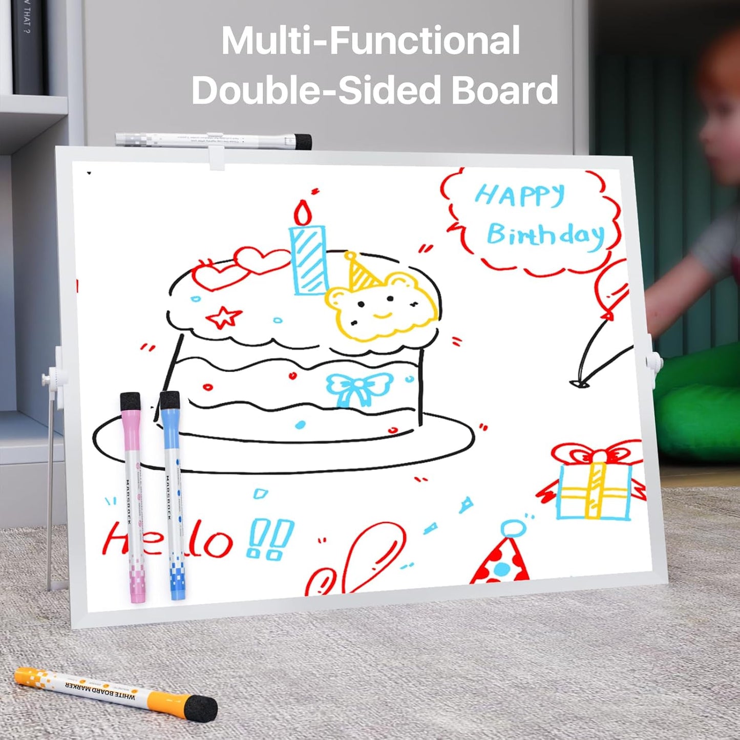 Dry Erase White Board with Stand,Double-Sided Whiteboard 12"x16", 10 Markers,6 Magnets, 1 Eraser,Portable Desktop Whiteboard for Planning,Colorful Weekly Schedule Board for School for Home