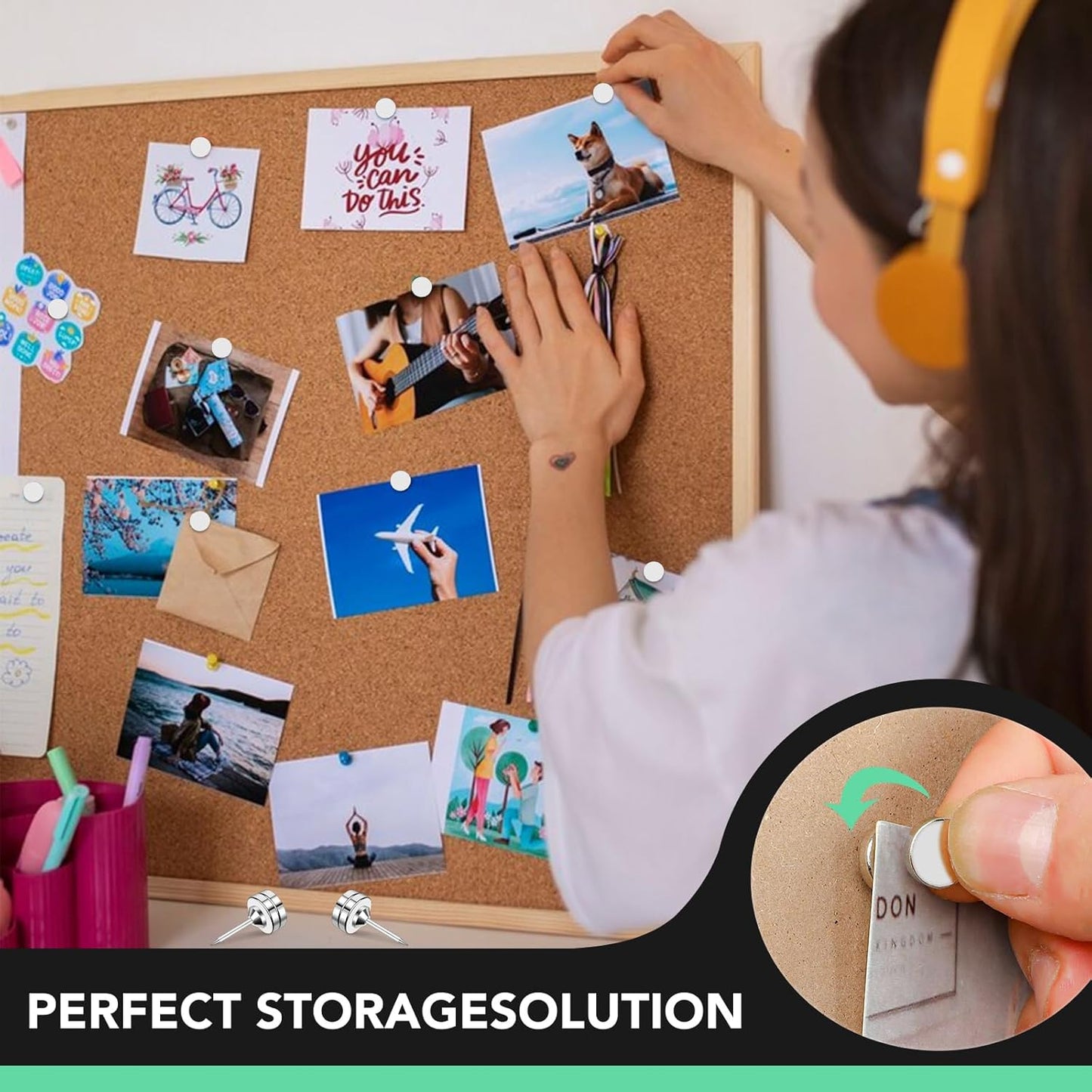 E BAVITE Magnetic Push Pins ThumbTacks, 36 Sets Magnet Pushpins for Wall Bulletin Board Cork Board Cute Decorative Push Pin Clips for Poster Hanger Picture Hanging Home Office Accessories