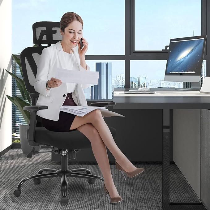 Home Office Chair, Ergonomic Desk Chair with Adjustable Height, Lumbar Support, High Back Mesh Computer Chair with Flip up Armrests, Task Chairs for Home Office - 300lb Executive Chairs (Black)