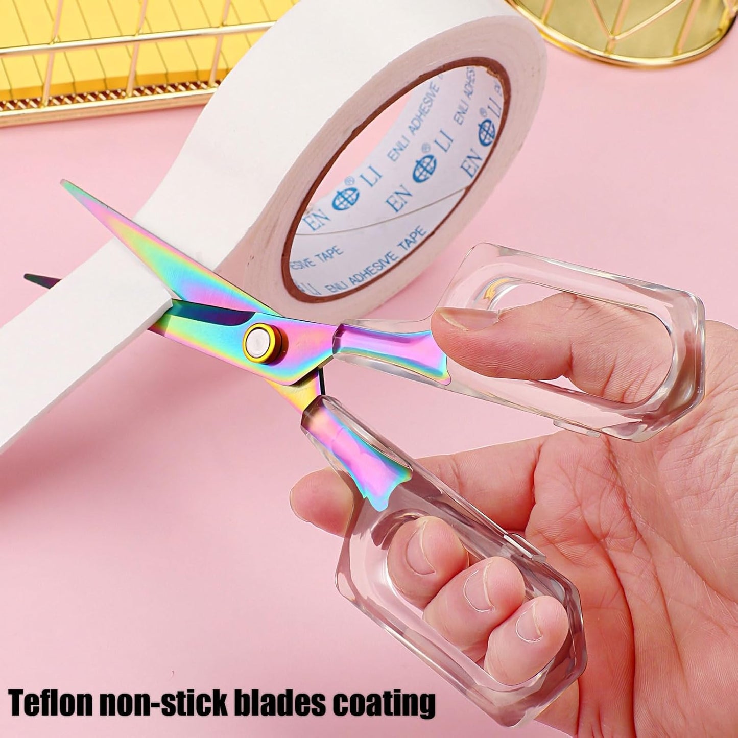 Jasni 6.5 inch Transparent office School scissors Comfort-Grip stainless steel Sharp student handmade household rust resistant non adhesive Craft Sewing scissors (6.5 Inch)