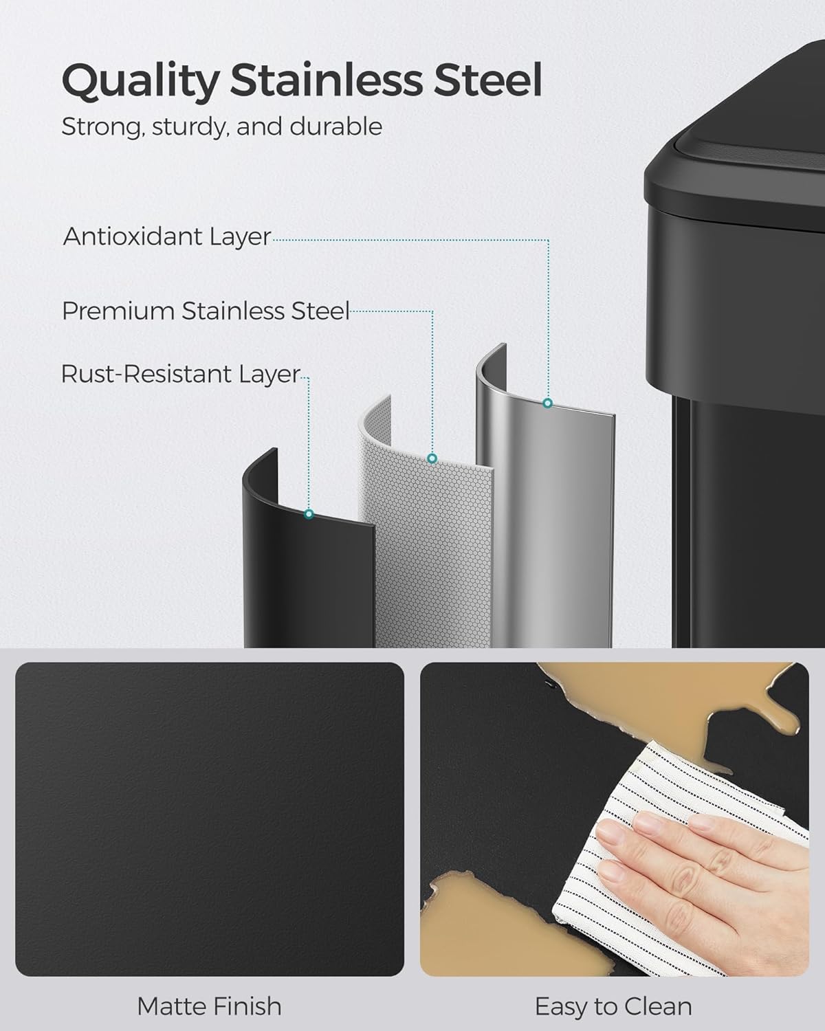 SONGMICS Kitchen Trash Can, 10.5-Gallon (40L) Garbage Can with Lid and Wide Foot Pedal, Soft Close and Stays Open, Black ULTB541B40