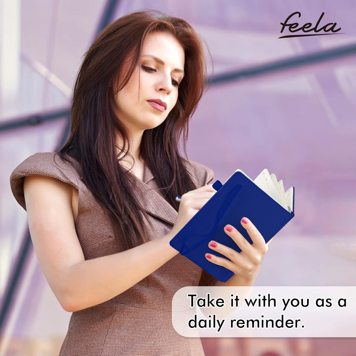 feela 8 Pack Journal Notebook Bulk for School, Hardcover Business Notebooks Classic Ruled Lined Journals with Pen Holder for Work Note Taking, with 8 Black Pens, 120 GSM, 5.1”x8.3”, A5, Navy