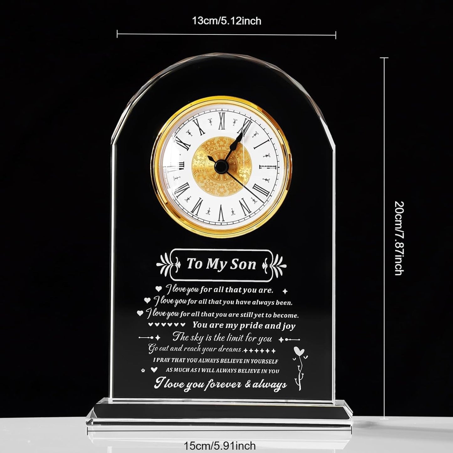 to My Son Gift from Mom or Dad, Birthday Graduation Christmas Father’s Day Present for Son Adult, Laser Engraving Glass Clock Gift, Birthday Gifts (Battery not Included) (Son Gifts)