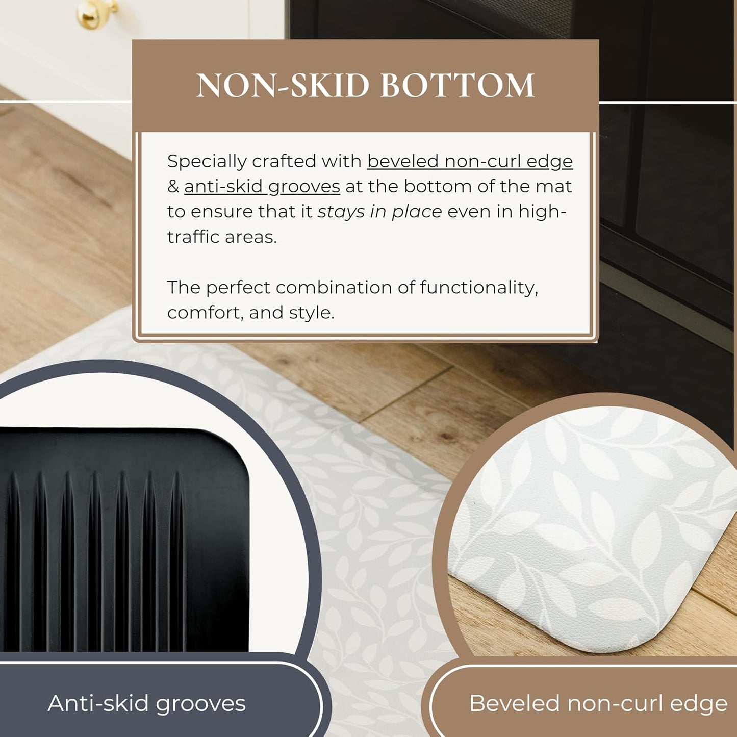 Anti Fatigue Mat by Laurel Lane Co. – Designer Anti Fatigue Mats for Kitchen Floor, Kitchen Mats for Floor, Desk Mat – Cushioned 0.75" Thick – Stain Resistant – Non-Skid Bottom – 20" x 39"