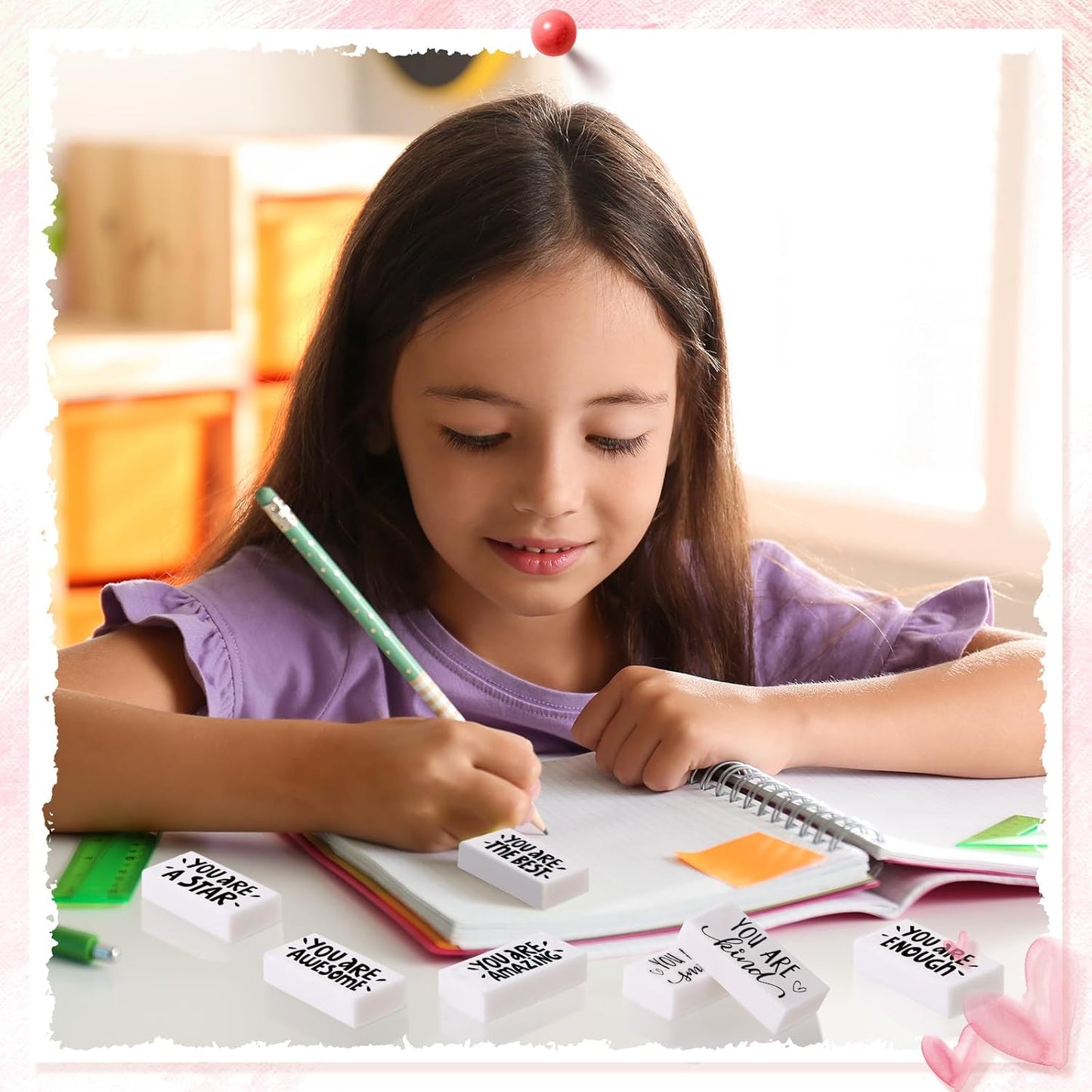 PerKoop 100 Pcs Back to School Inspirational Small Pencil Erasers Bulk for Kids, White Cute Fun Motivational Erasers Gifts for Teachers Students Classroom Reward First Day of School Supplies