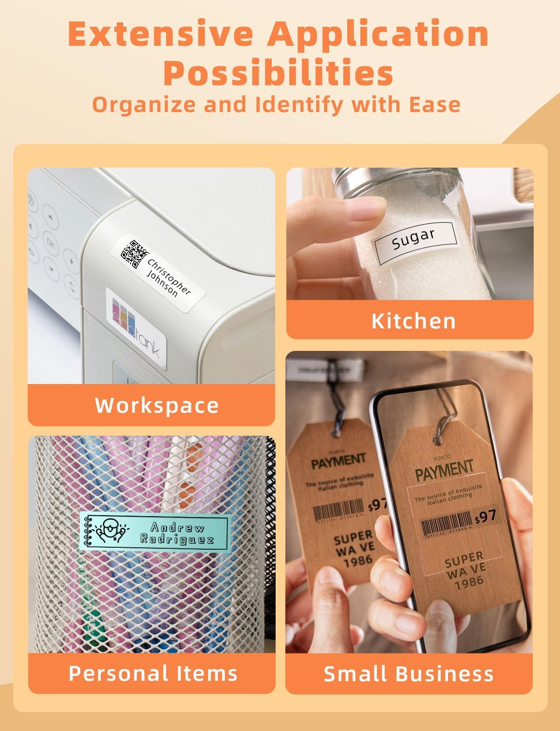 MakeID E1 Q1 Label Maker Tape Refills, 12mm x 4m (0.47" x 13') Continuous Sticker Thermal Laminated Waterproof Self-Adhesive Multipurpose Labeling Tape Replacement