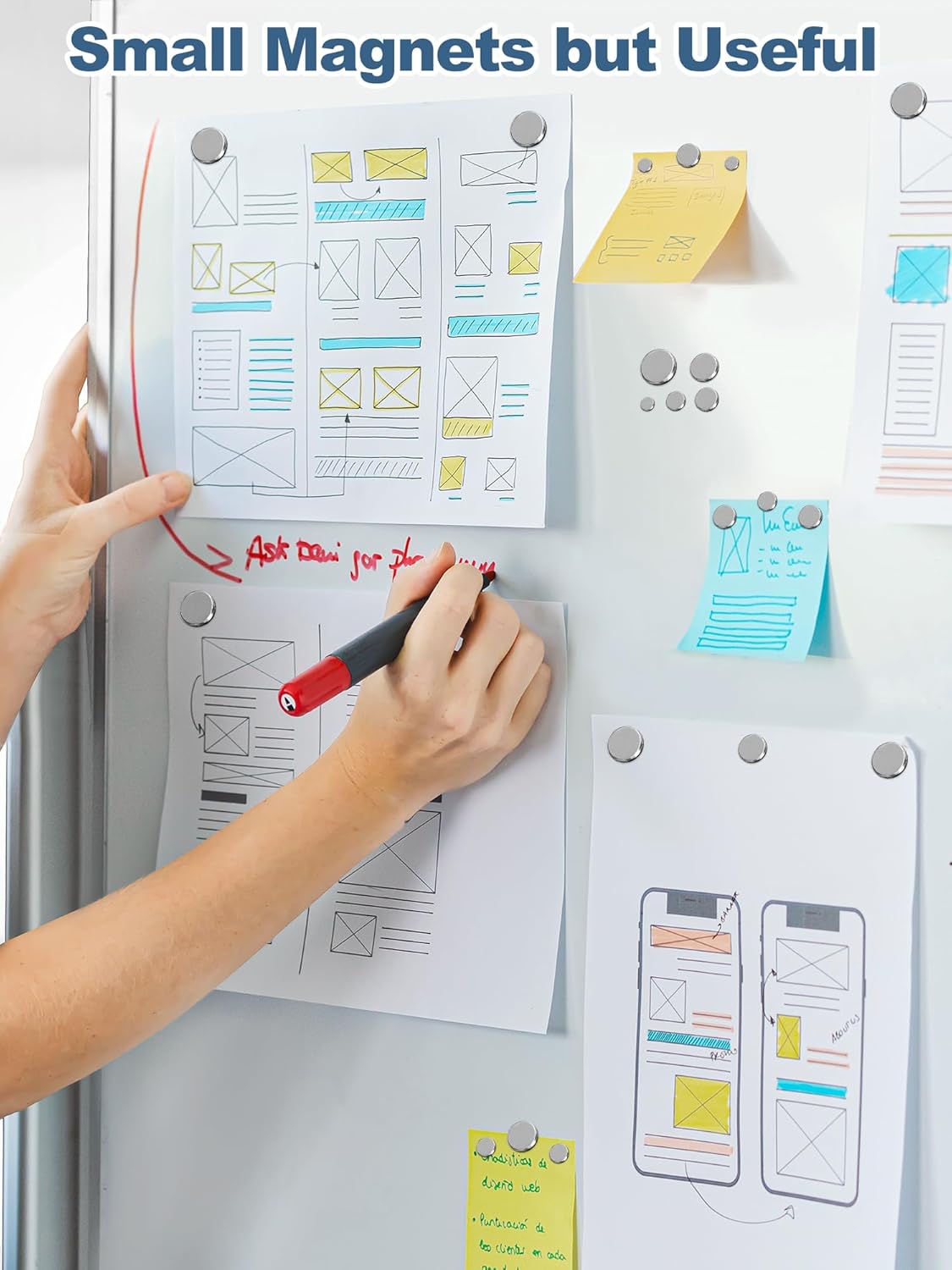 SMARTAKE 50 Pcs Rare Earth Magnets, 5-Size Small Round Fridge Magnets, Multi-Use Premium Office Magnet for Fridge, Office, Whiteboard, Crafts, DIY Hobbies, Kitchen, Science(Silver)