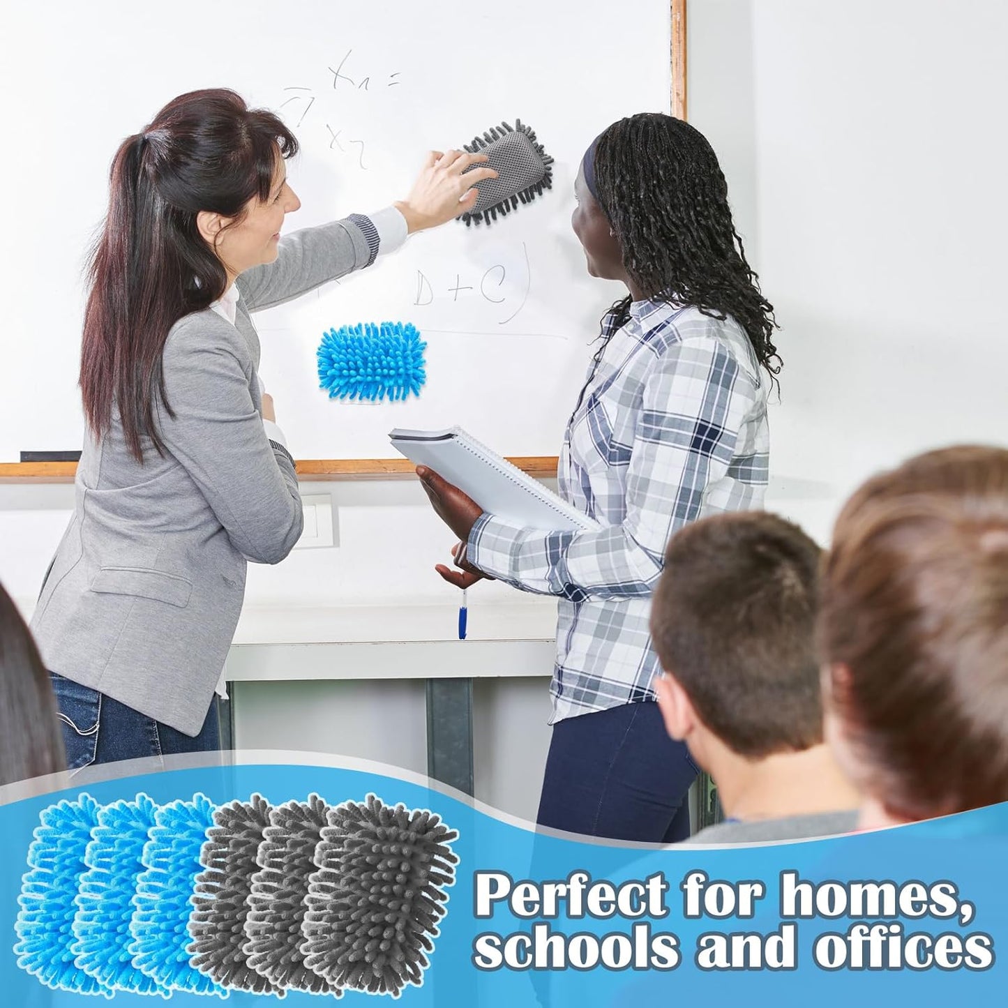 Sherr 18 Pcs Microfiber Shag Magnetic Dry Erase Erasers Washable School Whiteboard Eraser Bulk Colorful White Board Eraser for Chalk Markers Home Classroom Office (Blue Gray)