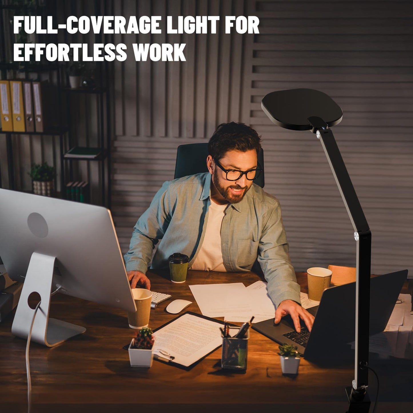 Led Desk Lamps for Home Office, Eye-Care Architect Light with Clamp, Dimmable Zoom Lighting with 3 Color Modes & 10 Brightness, Smart Computer Ring Light for Video Calls, Conference, Reading
