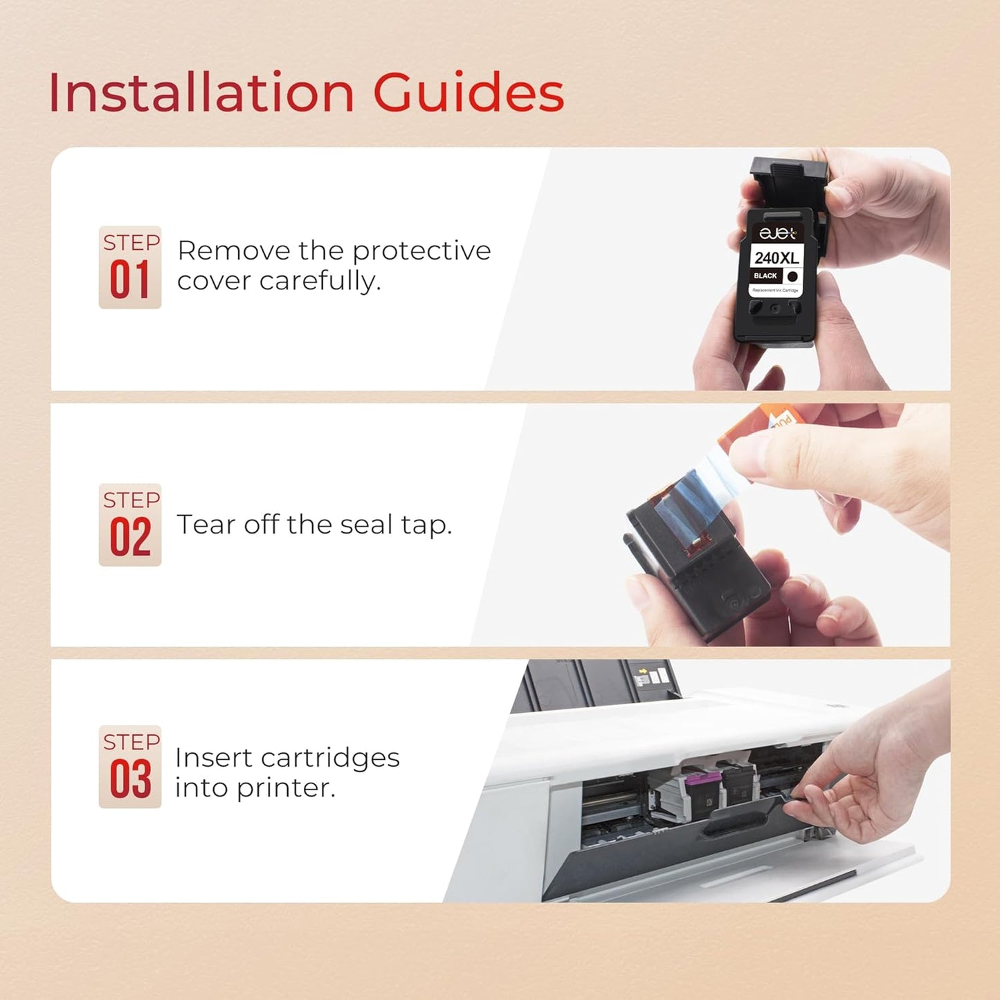 ejet PG-240XL/CL-241XL Ink Cartridge Replacement for Canon 240XL 241XL Combo Pack for Canon 240 241 High Capacity for Printer Pixma MG3620 TS5120 MG2120 MG3520 MX452 MX512 MX532 MX472 (2 Pack)
