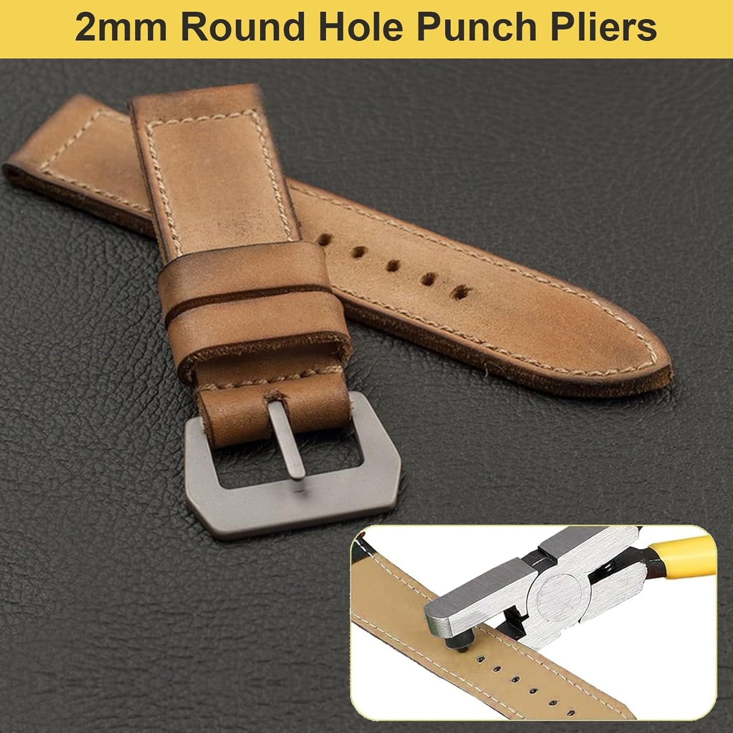 2.0mm Steel & Plastic Leather Hole Punch Tool - Precision Hand Puncher for Watch Bands, Belts, Dog Collars, Shoes, DIY Crafts (Yellow Handle, Long-Lasting & Portable)