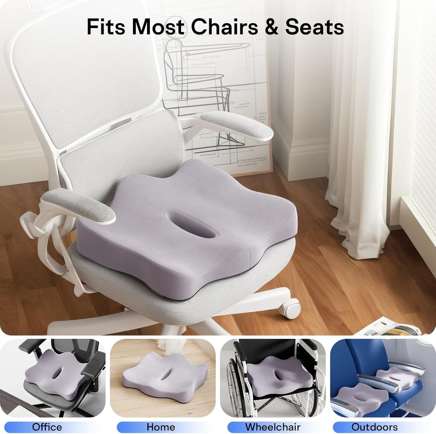 Seat Cushions for Office Chairs - Pressure Relief Seat Cushion - Car Seat Cushions for Pressure Relief, Tailbone Pain, Sciatica & Back Pain Relief for Office Chairs (Purple)