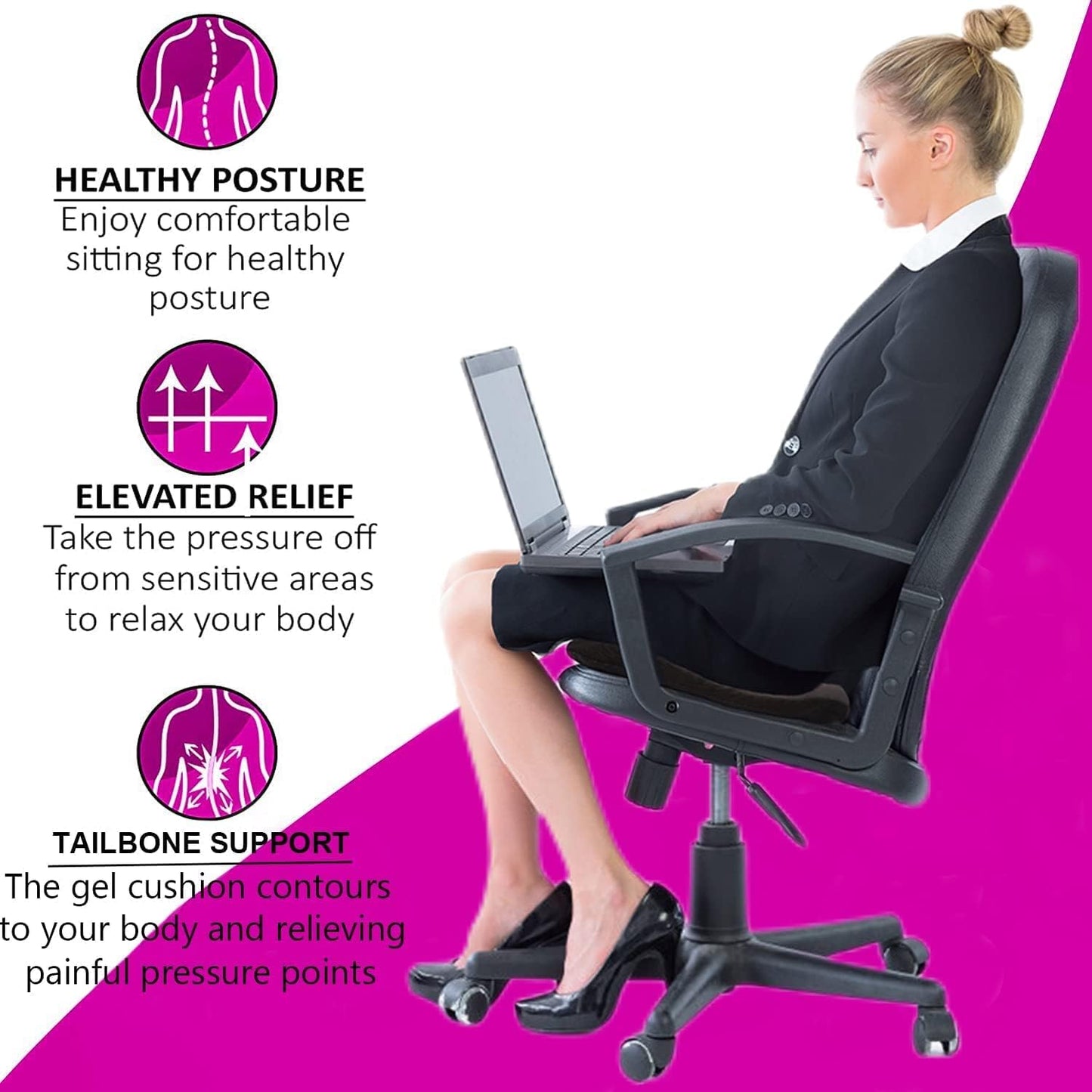 Gel Seat Cushion, Egg Seat Cushion for Tailbone, Back, Sciatica Pain Relief - Gel Enhanced Chair Pads with Non-Slip Cover for Office Home Chair Car Seat Wheelchair (Extra Thick, Violet)