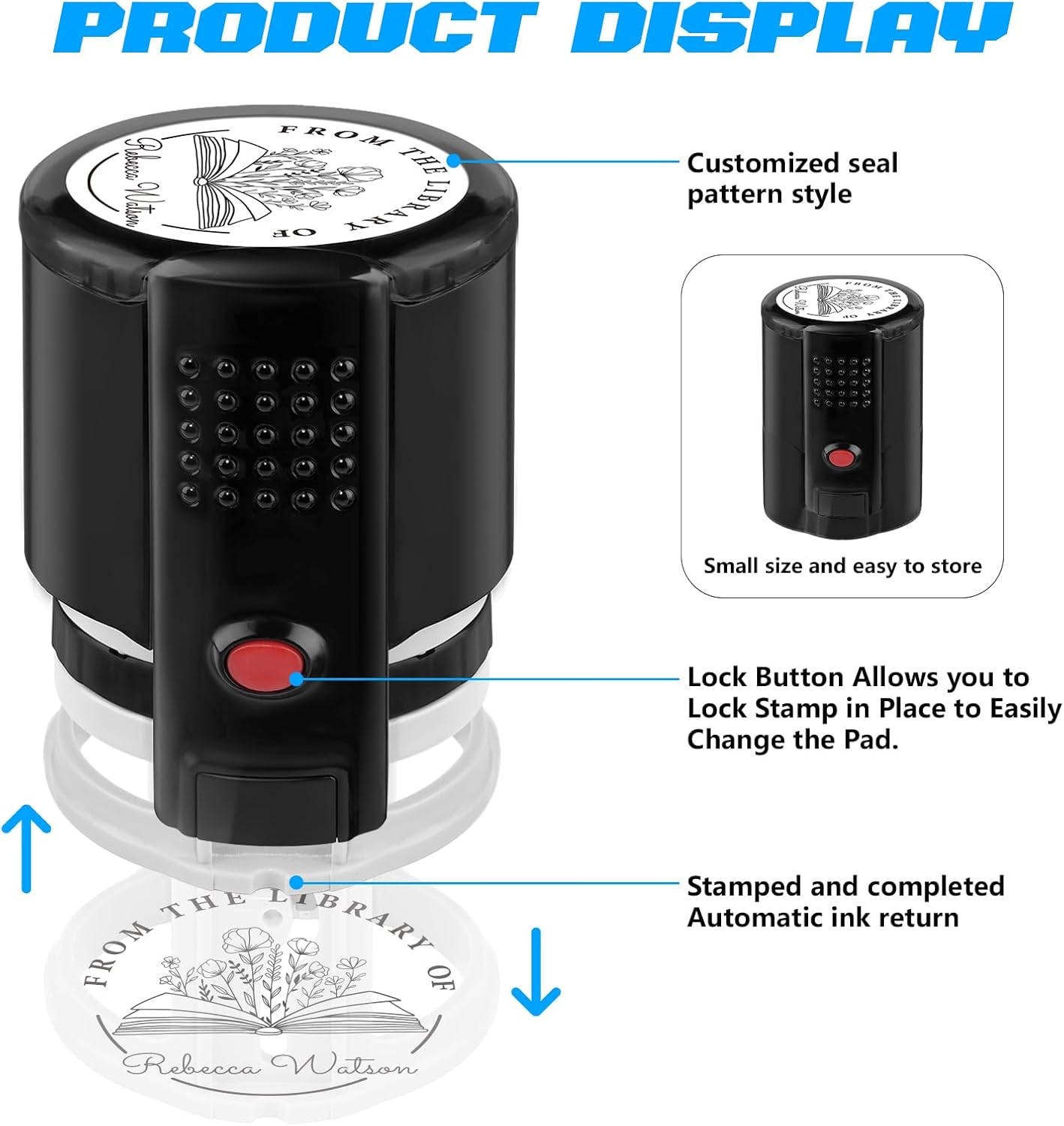 Custom Self-Inking Stamps | Personalized Book Stamp Gift for Book Lovers | 5 Ink Colors (Floral)