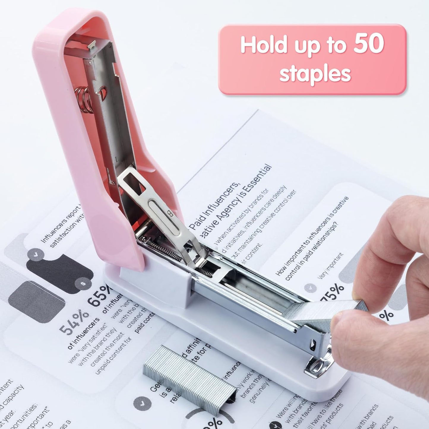 M&G Desktop Stapler, Basic Office Stapler with 1000 Staples, 20 Sheet Capacity, Portable Small Desk Staplers for School Home Office (Pink)