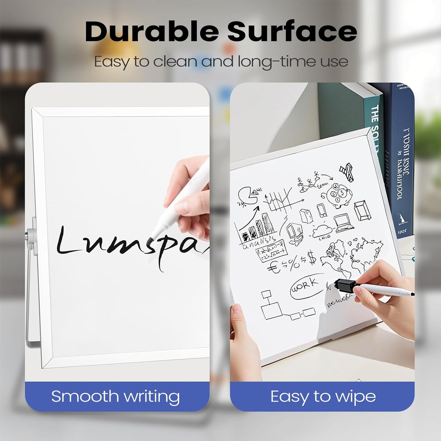 Small Desktop White Board with Stand, 10" x 10" Double-Sided Silver Aluminium Frame Whiteboard for Kids, Mini Dry Erase Board for Home, Office, School