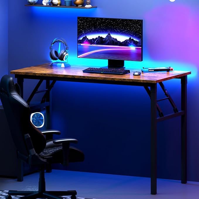 DlandHome Folding Desk Small Desk 31.5 inches Computer Desk for Home Office Folding Table Writing Table for Small Spaces No Assembly Required Retro