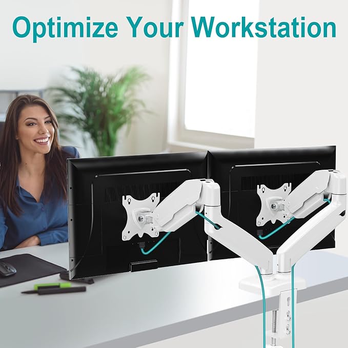 MOUNT PRO Dual Monitor Mount Fits 13 to 32 Inch Screen, Height Adjustable Monitor Stand for 2 Monitors, Gas Spring Display Arm Holds up to 17. 6lbs Each, Computer Desk VESA Mount, White