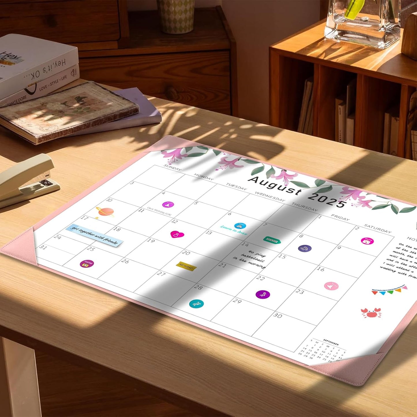 Gannyfer Desk Calendar 2025-2026, July 2025-Dec 2026, 18 Monthly Large Calendar 2025-2026, 22" x 17" Desktop Pad Calendar for Planning and Organizing In Your Family, School or Office-Pink(6 Stickers Included)