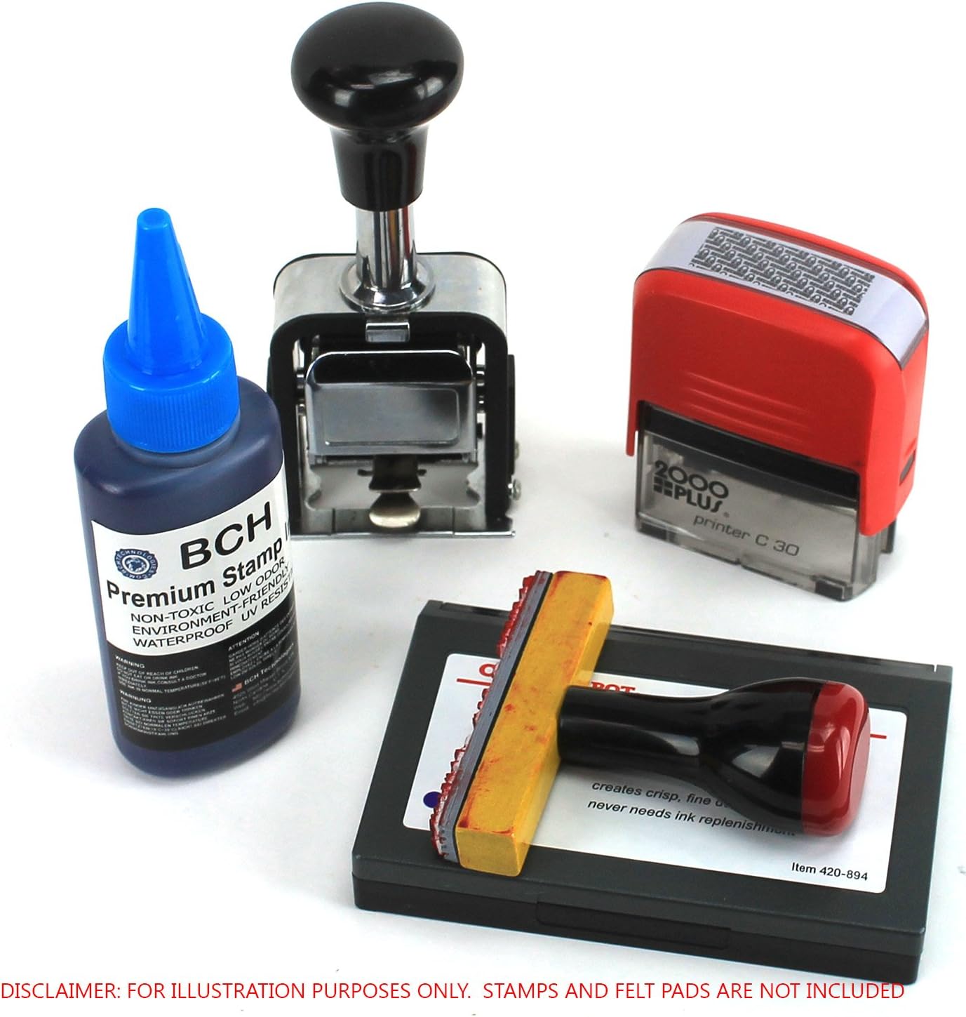 BCH Premium Stamp Ink Refill – Black, Blue & Red Ink Colors – Long-Lasting, Quick-Drying, Waterproof Ink Refill for Rubber & Self-Inking Stamps – 75 ml Each Bottle (225 ml Total)