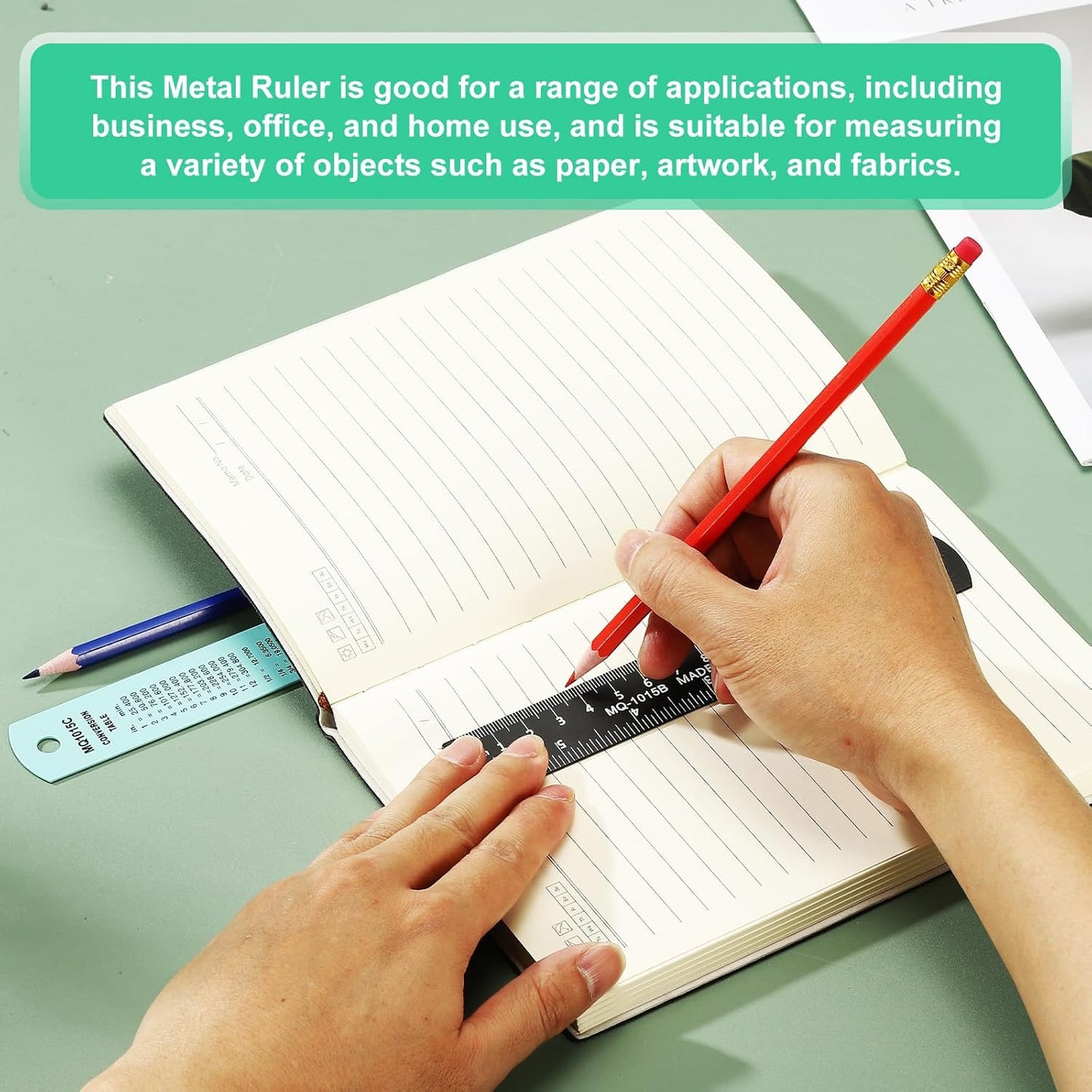 PATIKIL 20cm/8" Metal Ruler, 2 Pack Aluminum Alloy Rulers with Centimeters, Millimeters, Inches and Conversion Table Straight Edge Ruler for Writing Machinist Drafting, White