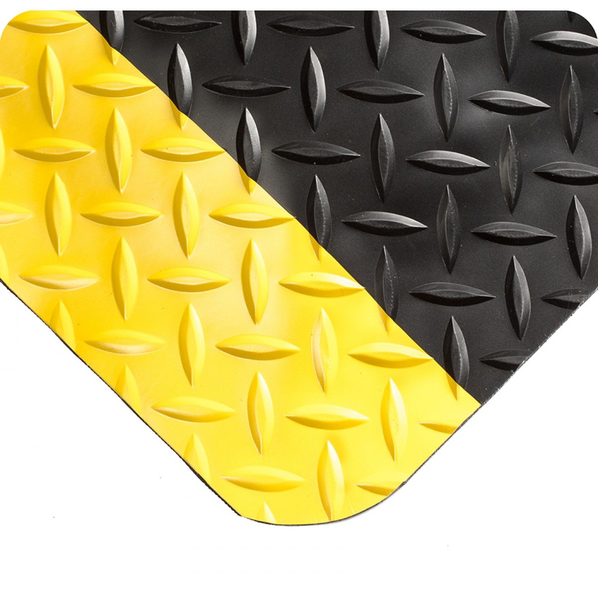 Wearwell 414.1516x6x6BYL Diamond-Plate SpongeCote UltraSoft Mat, 6' Length x 6' Width x 15/16" Thick, Black with Yellow