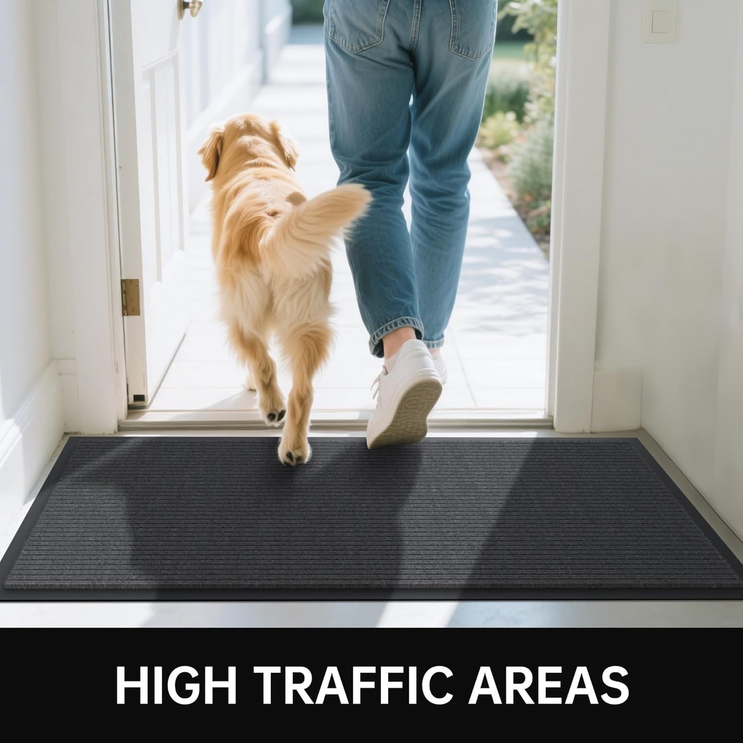 Front Door Mat, 4' x 6' Heavy Duty Indoor Outdoor Door Mat for Entryway, Commercial Door Mats Entrance, Low Profile Welcome Mats Non-Slip, Durable Rubber Backing Entry Mat for Patio, Home