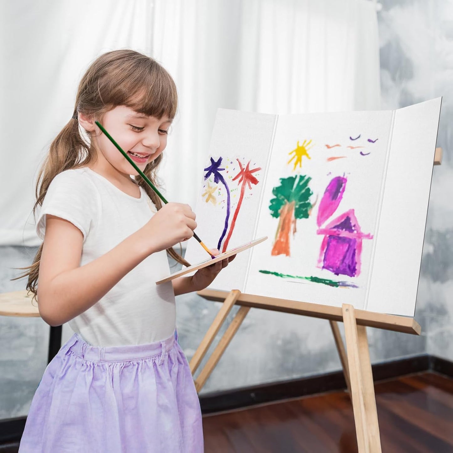 3 Per Pack Trifold Poster Board, 24" × 16" Inch White Cardboard Sheets for School Projects, Science Fair, Business Events