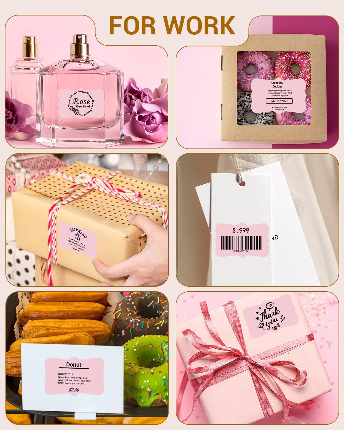 Phomemo Pink Thermal Labels for Shipping Label Printer for Small Business Supplies - 3" x 2" / 500 Pink Labels/Roll, Commercial Grade Round Stickers Roll for Custom Stickers Personalized & Business