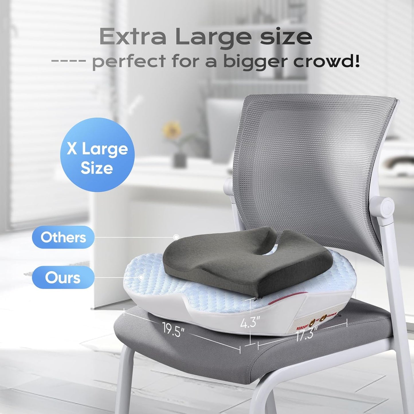 Seat Cushion for Tailbone Pain Relief X-Large ,Ergonomic Office Chair Cushions for Butt Hip Lower Back & Sciatica Pain Relief Pillow,Pressure Relief Seat Cushion for Long Sitting, Car & Plane(Blue)