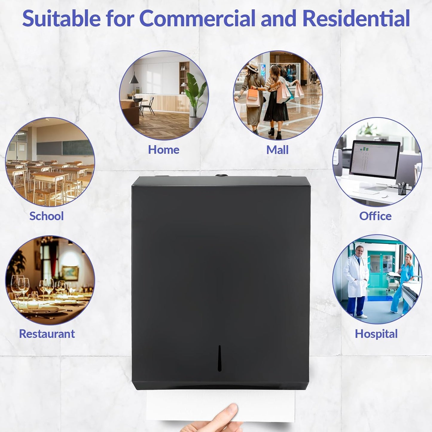 Paper Towel Dispenser Wall Mount, Matte Black Stainless Steel Commercial Paper Towel Holder with Lock, Large Capacity 400 C Fold/525 Multifold Towels