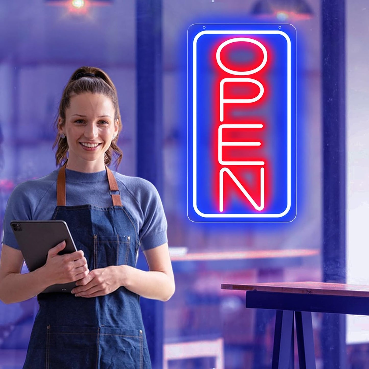 16.5" X 9" Led Neon Open Signs for Business Ultra Bright Plug In Electric Light Up Open Signs with ON/OFF Switch and 12V/2A AC Adapter for Storefront Window Bar Salon Coffee Stores (Vertical)