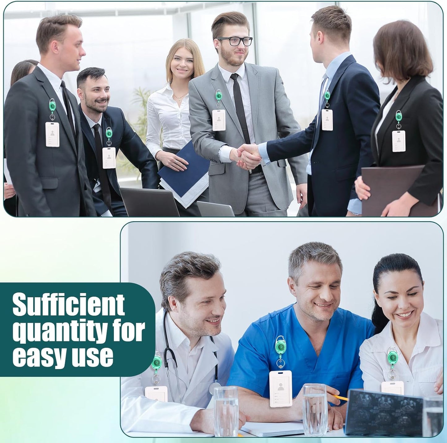 Laumoi 80 Packs Retractable ID Badge Holder Name ID Badge Reel Clips Keychain with Belt Clip and Key Ring for Office Worker Doctor Nurse Employee (Transparent Green)