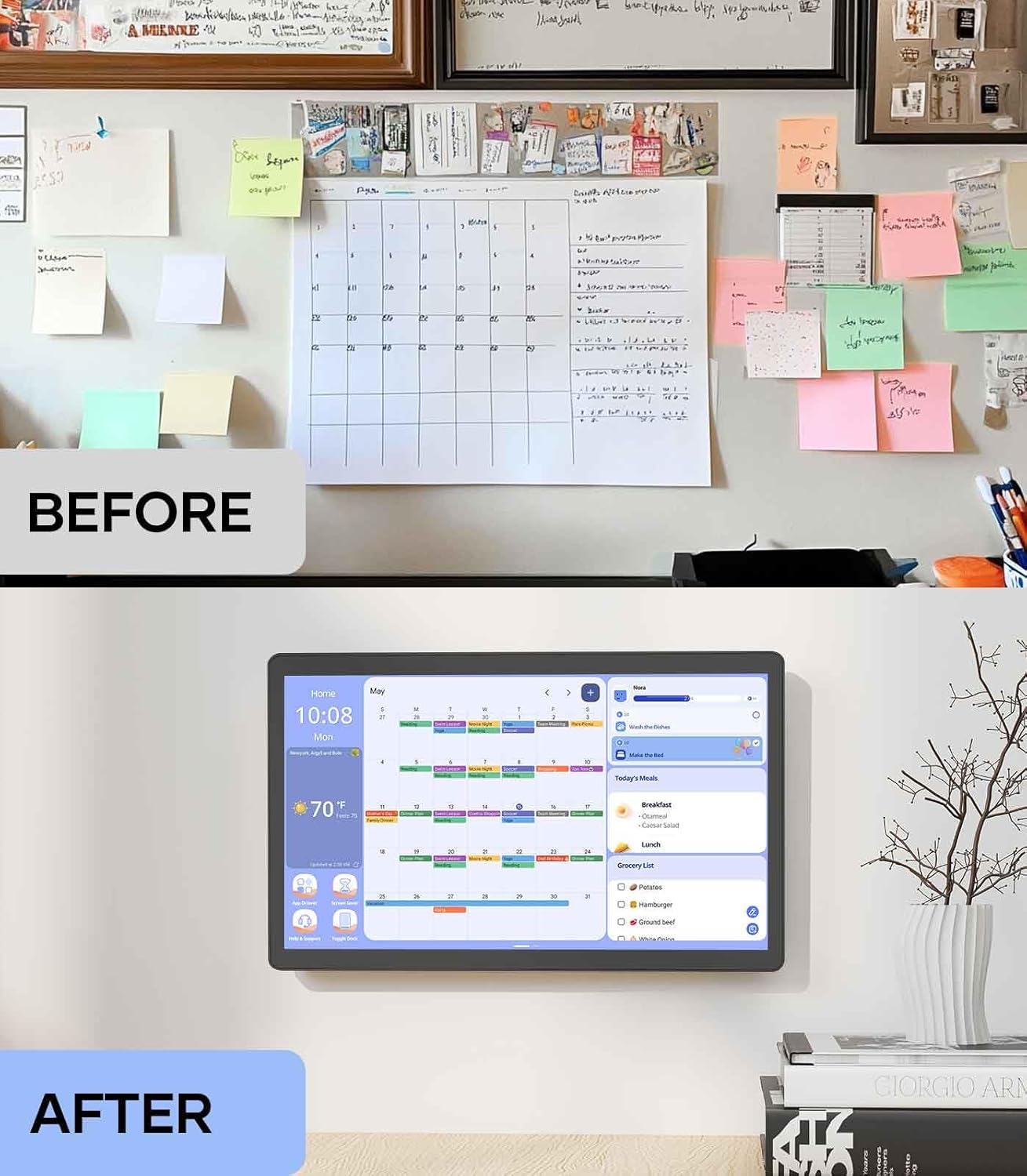 Digital Calendar 15.6'' Wall Touch Screen Chore Chart Customize Dashboard Smart Electronic Calendar Digital for Family Meal Planner Support All Google Play App with Stand Wall Mount Black