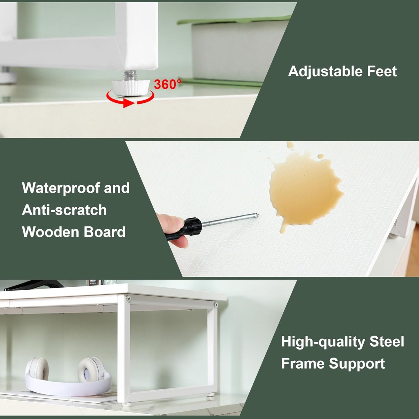 Clikuutory 45" Large TV Riser for 32-60 inch TVs, Tabletop Stand with Steel Legs, Storage & Dual - Screen Office Desk Function, Ideal for Home Office, Bedroom, Living Room, White