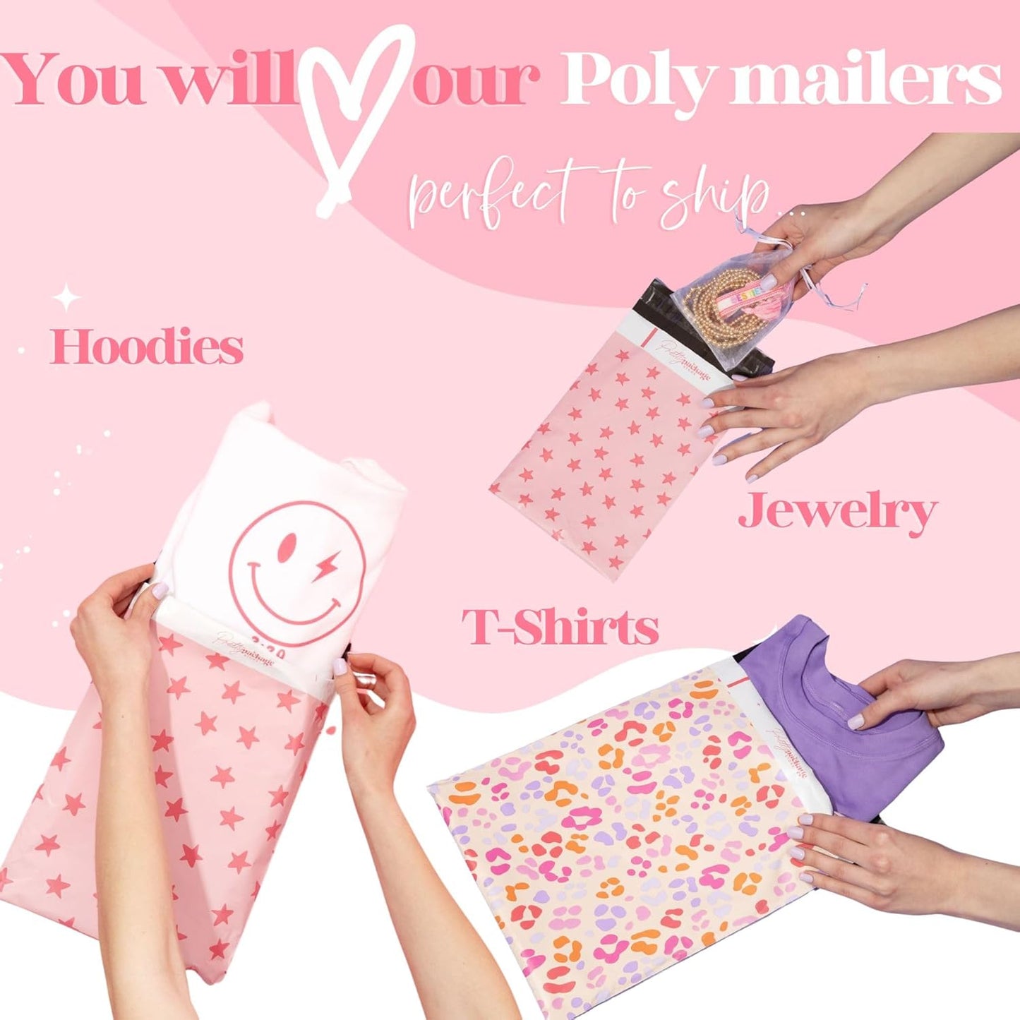14.5x19 Designer Poly Mailer 100 Pack Heavy Duty Waterproof Self Seal Shipping Bags for Small Business Large Mailing Envelopes Bulk Tear Resistant Packaging Pink Blooms Flowers