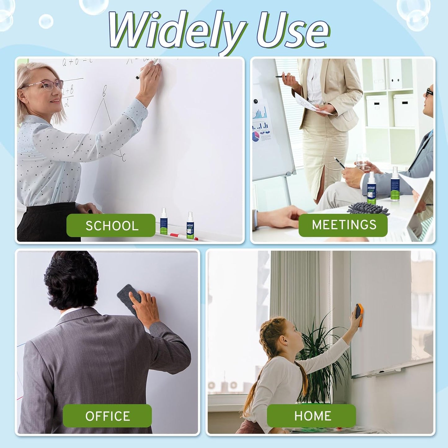 8 Pack Whiteboard Cleaner 3.4 fl oz Whiteboard Cleaning Spray Dry Erase Board Liquid Cleaner with 8 Pack Magnetic Chalkboard Board Erasers White Board Eraser for Classrooms, Home, Office