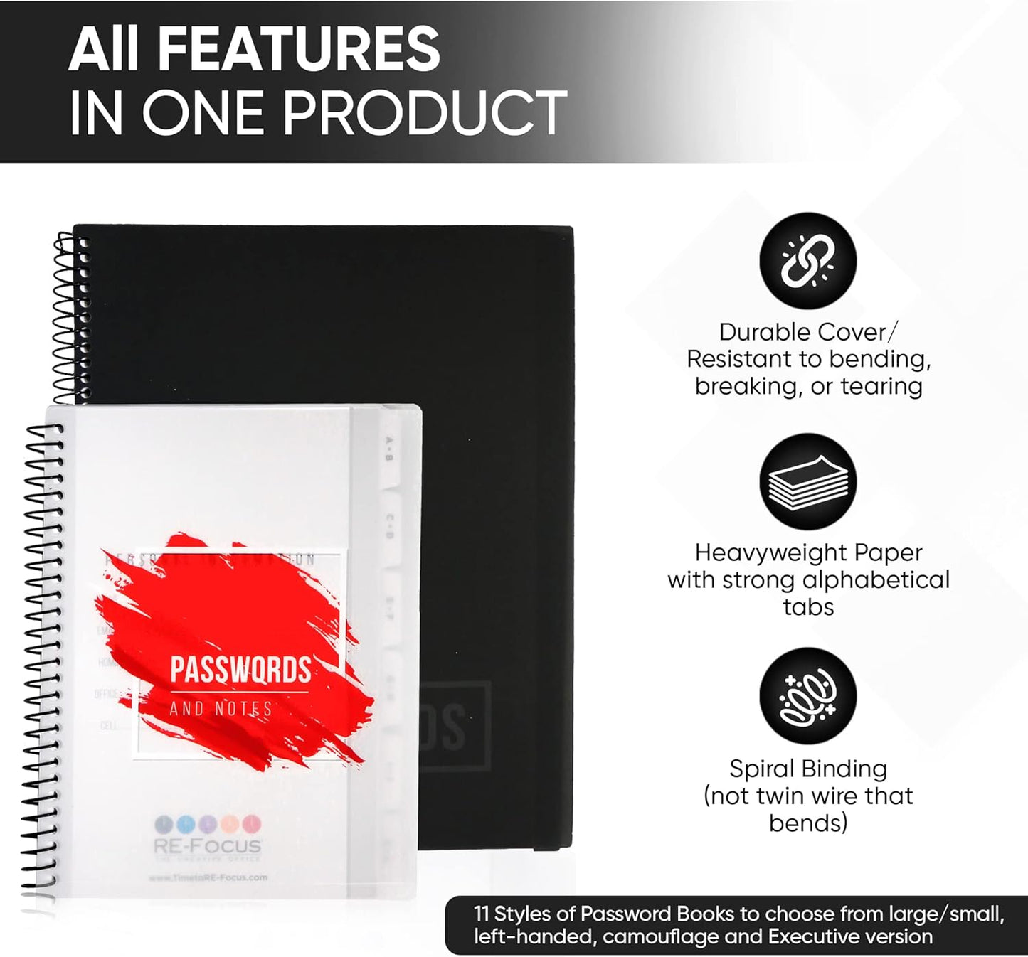 RE-FOCUS THE CREATIVE OFFICE, Password Keeper Small Mini Pink Camouflage with Alphabetical Tabs Spiral Binding Removable Sheets Journal Organizer Including Sections for Website, Address, Username, and