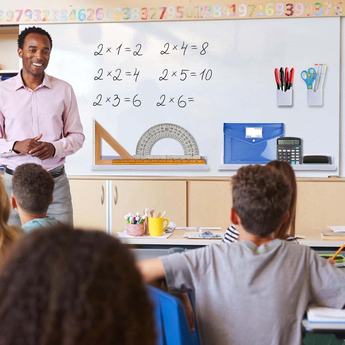 2 Set Acrylic Magnetic Book Shelf & Pen Holder for Whiteboard, 8.8Lbs Bearing Magnetic Books Display Holder for Teacher Classroom Office, White