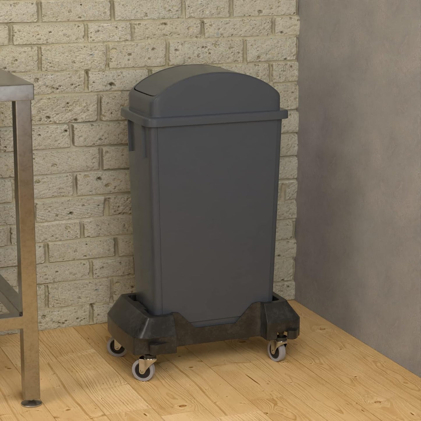 23 Gallon Gray Slim Jim Trash Can with Swing Top Lid and Dolly