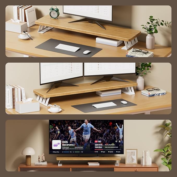Dual Monitor Stand Riser, 39 Inch Large Wood Monitor Stands for 2 Monitors, Desk Monitor Riser for Computer/Laptop/Printer/TV, Stand Riser up to 220 lbs