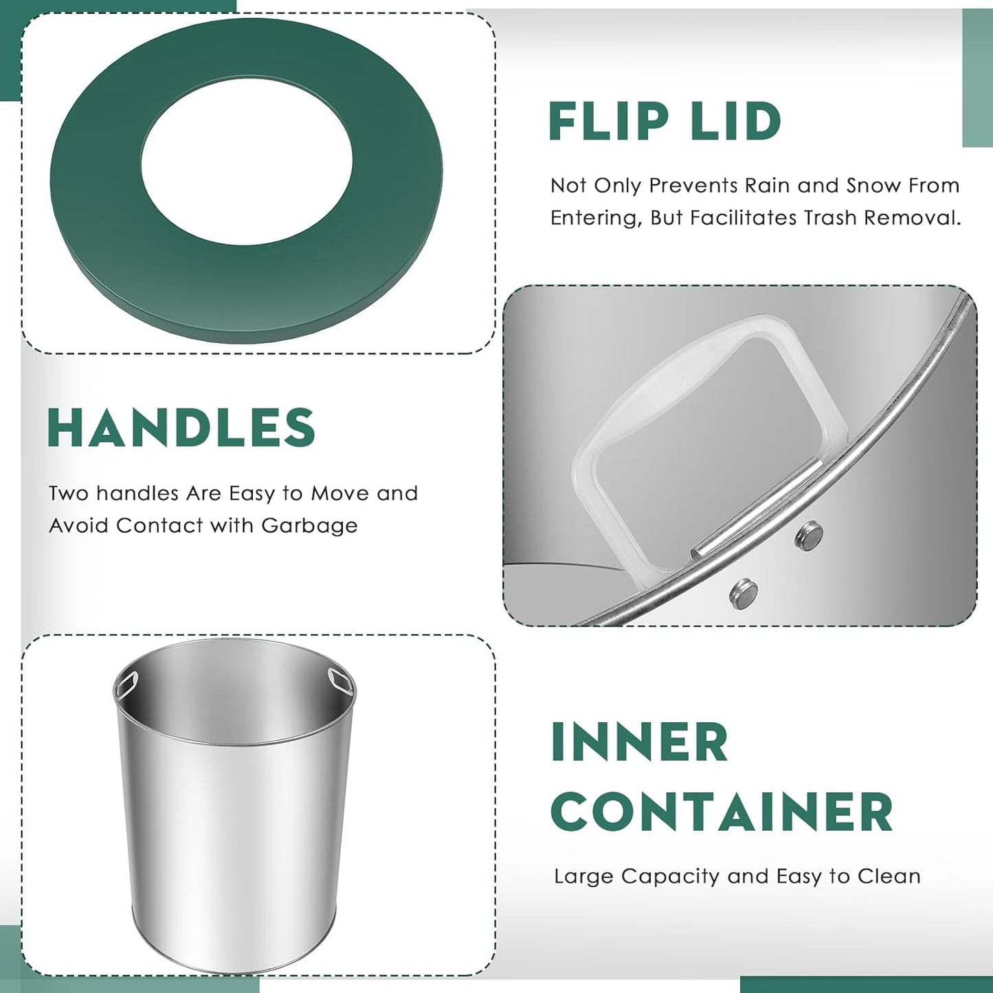 27.6IN Round Large Outdoor Trash Can, Heavy Duty Metal Slatted Garbage Can Outdoor, All Weather Resistant Commercial Garbage Cans, Waste Receptacle in Park, School, Beach, Patio, Green