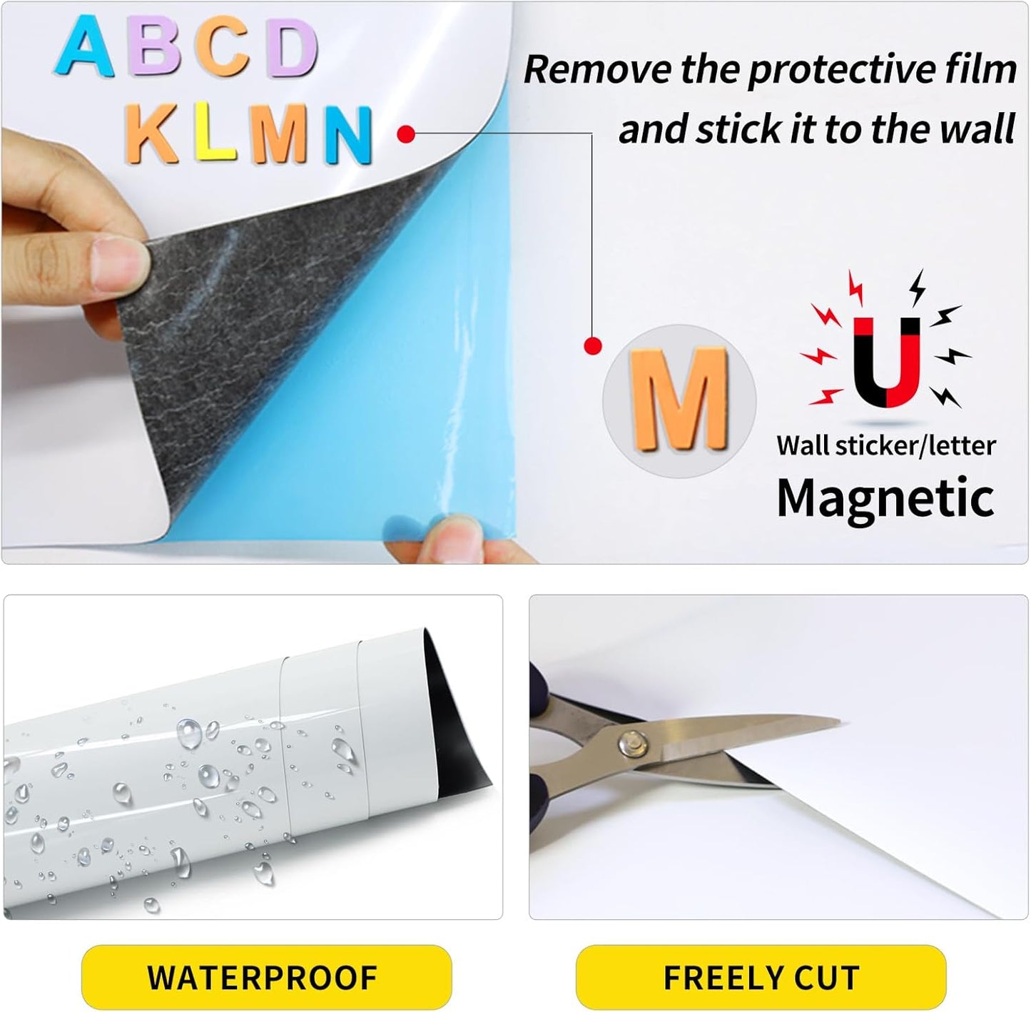 Magnetic Whiteboard Contact Paper 24" x 59" Peel and Stick Dry Erase White Board for Wall Self-Adhesive Decal Wallpaper Sticker for Office, Home, with Marker, Eraser and Magnet