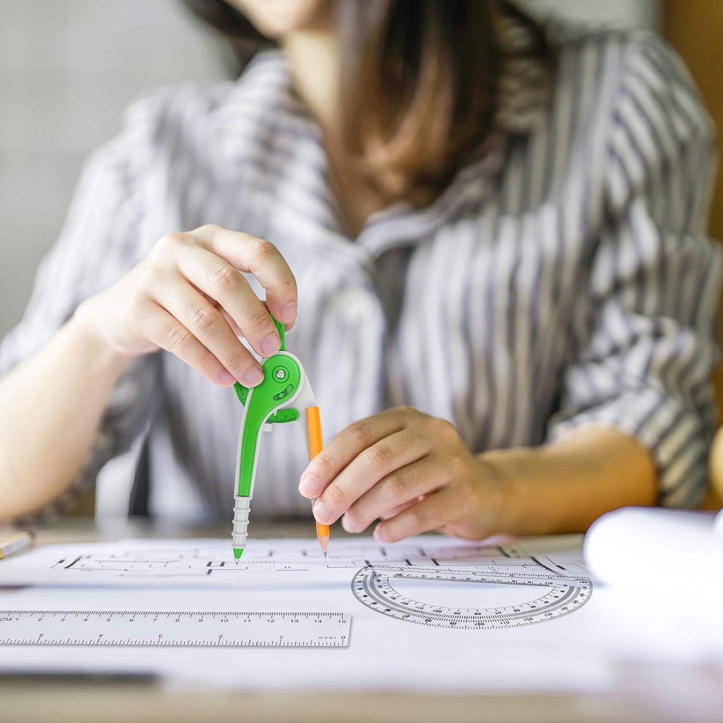 72 Pack Math Compass & Protractor Geometry Math Plastic Ruler Set Drawing Compass with Pencils 6 Inch Plastic Protractor for Geometry Bulk for Office Woodworking Art Drawing