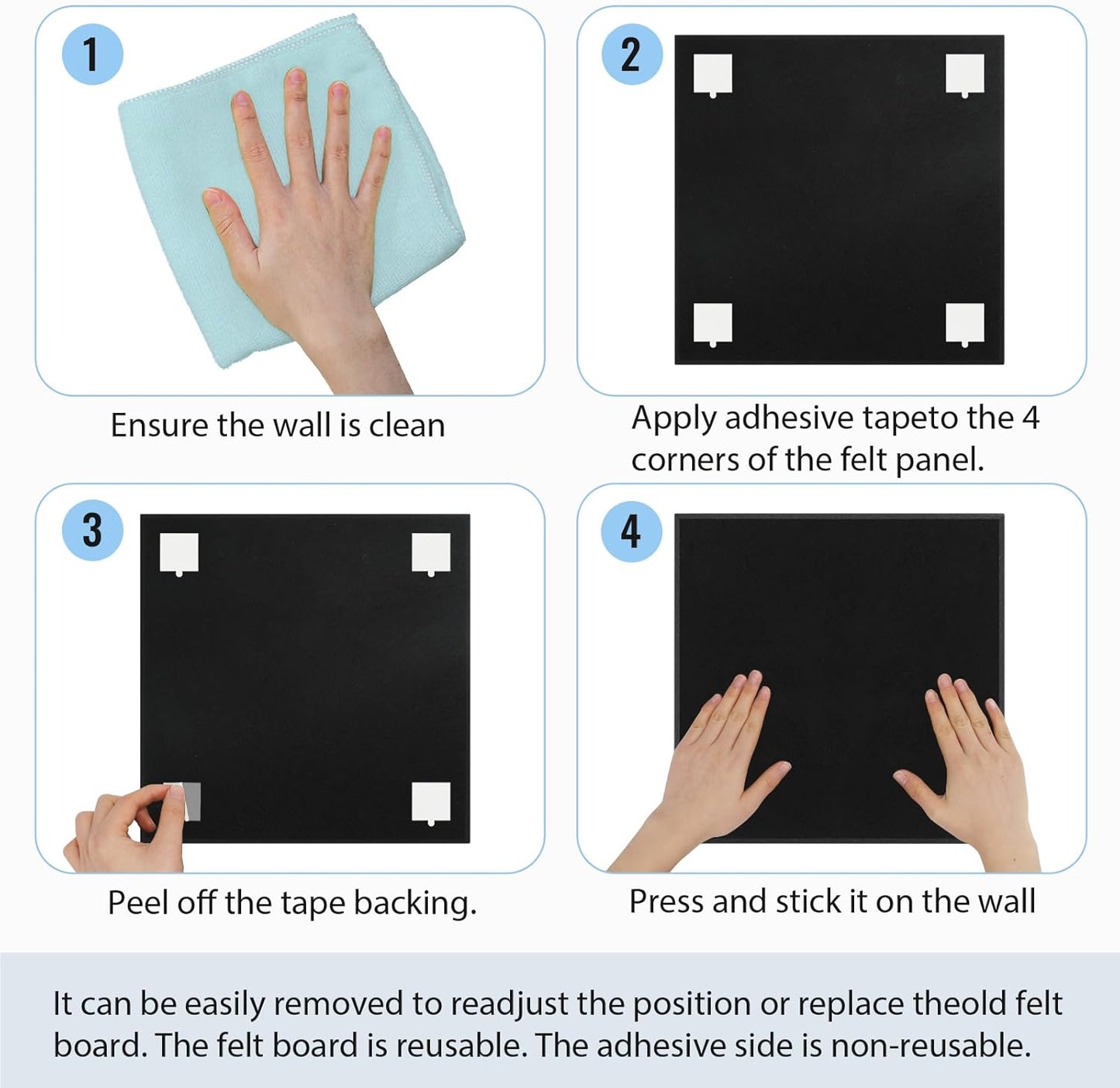 Smarpau Large Cork Board 48"x36", Bulletin Board for Walls, 12 Pack Pin Board Felt Corkboards with 35 Pushpins 50 Removable Security Stickers, Cork Boards for Office Home Decor