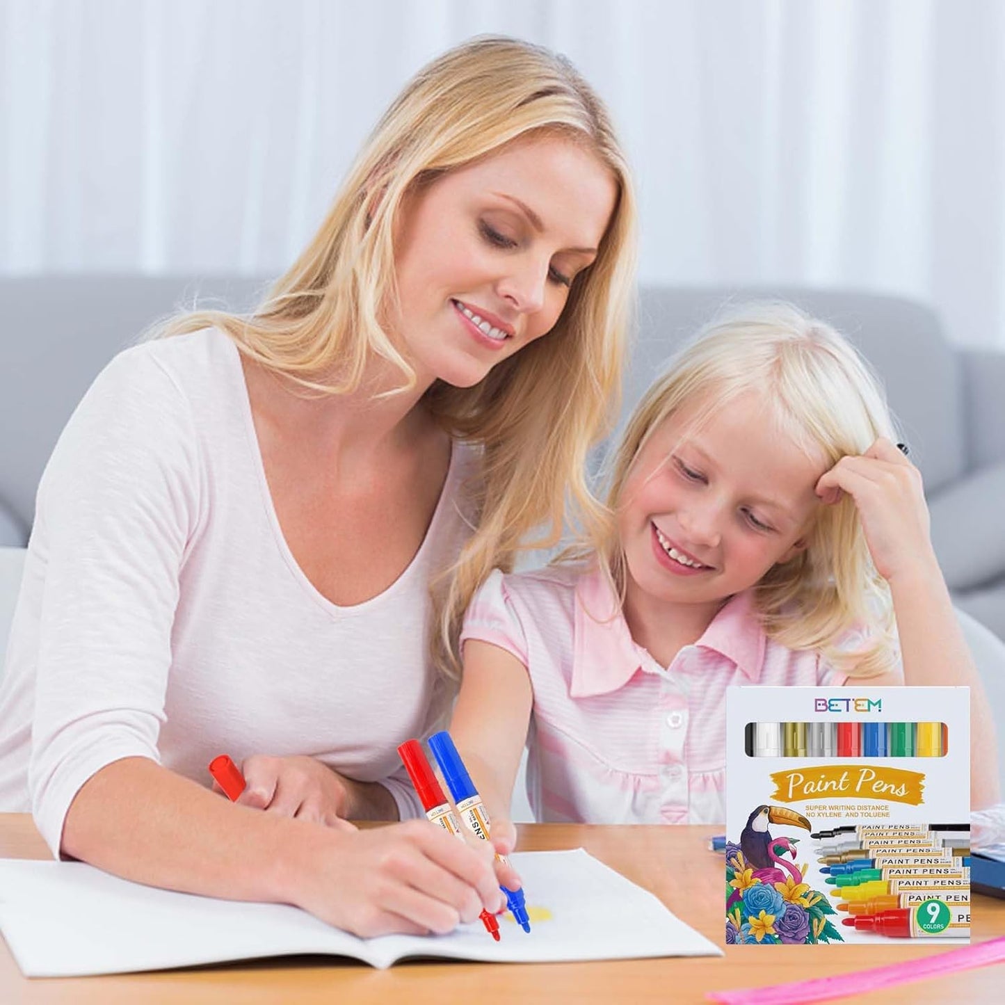 Betem 9 Colors Dual Tip Oil Based Paint Markers Acrylic Paint Pens(0.7mm & 3mm),Permanent,Waterproof,Quick Dry,for Rock Painting,Wood,Plastic,Metal,Canvas,Glass,DIY Crafts,Art Supplies