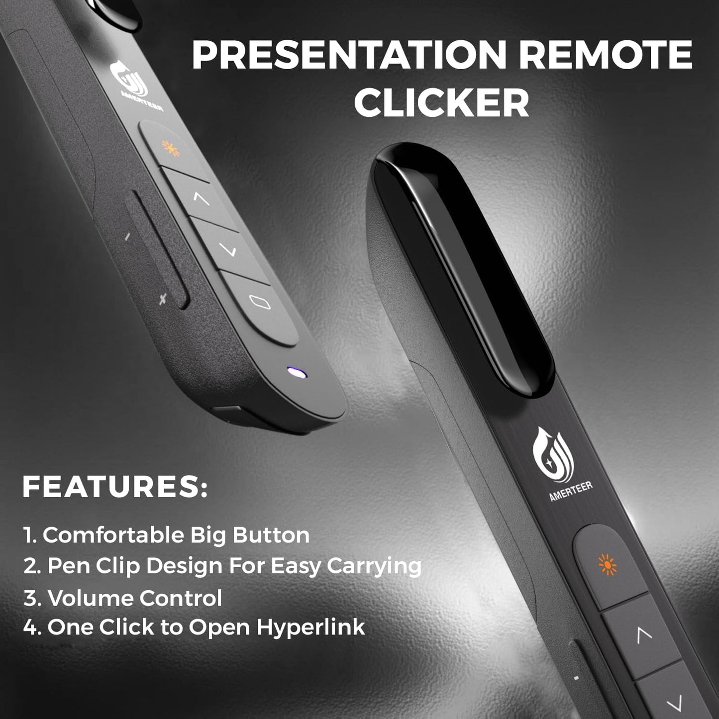 AMERTEER Wireless Presenter,Support Hyperlink RF 2.4GHz Powerpoint PPT Clicker Presentation Remote Control Laser Pointer Flip Pen