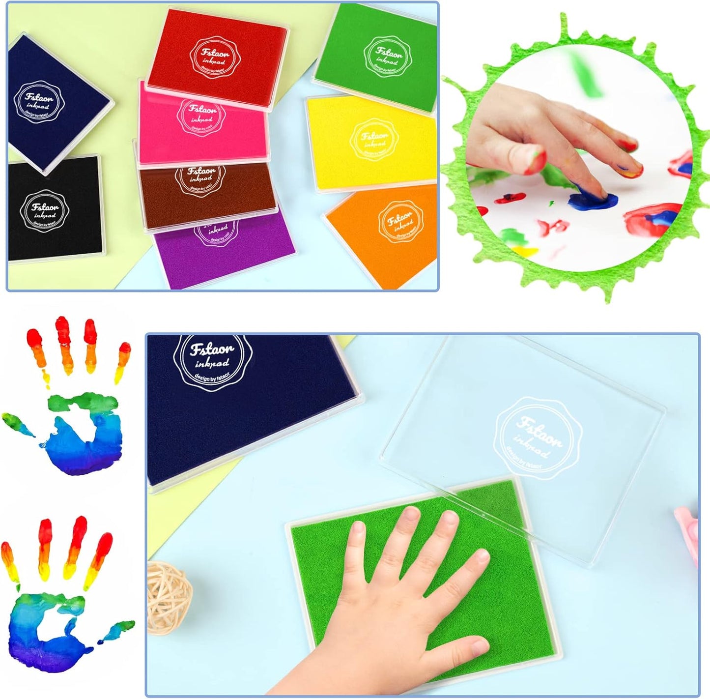 Fstaor Permanent Large Green Ink Pad for Rubber Stamps, 5x4 inch Stamp Pads for Kids Paper Wood Fabric (Green)